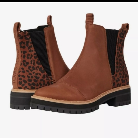Toms Dakota Leather Leopard Dark Ember Oiled Chelsea Womens Ankle Boots Size 10 - Picture 12 of 12